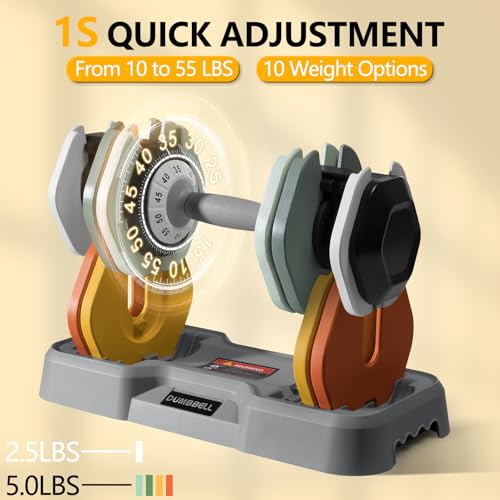 AOTOB Adjustable Dumbbell Set 25/55 Lbs (Pair), Fast Weight Adjustment with Anti-Slip Turning Handle, Space-Saving for Home Gym, Strength Training Equipment for Men & Women - color: 55lbs Colorful-Single