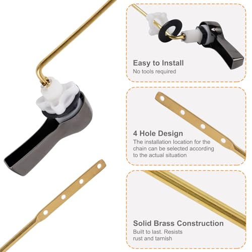 Hibbent Universal Metal Front Mount Toilet Handle Replacement Kit | Gunmetal Gray Solid Brass Toilet Flush Tank Lever, Stainless Steel Flapper Chains for Most Toilet Tanks - color: Gunmetal Gray, style: Upgraded Front Mount