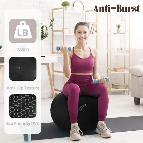 Fitvids Anti-Burst and Slip Resistant Exercise Yoga Fitness Birthing Ball with Quick Pump, 2,000-Pound Capacity, Multiple Colors and Sizes - color: Black, style: 19-22in (48-55cm), M