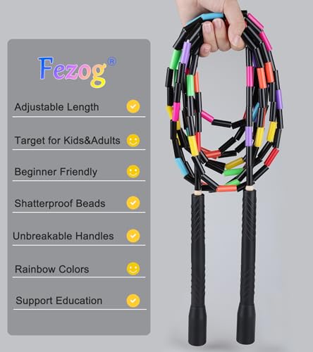 2 PACK 16.5FT Double Dutch Jump Ropes for Adults Kids, Rainbw Long Jump Rope, 1” Beaded Jump Rope for Fitness, Segmented Skipping Ropes for Exercise Training, Tangle-Free - color: Black-2Pcs