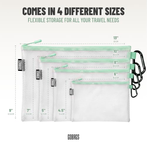 GOBAGS Air Production Multi‑Size Clear Zipper Pouch (4‑Pack) – Cable Organizer & Travel Gear Bag for Electronics, Camera Accessories, Tool Pouch & Small Tech Storage (Mint Green) - color: Mint Green, size: Multi