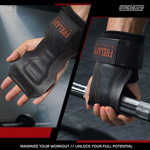 Frelaxy Lifting Wrist Straps, Rubber Weight Lifting Grips for Deadlifts | Non-slip rubber palm, Full palm protection, Neoprene wrist padding, Enhanced grip support, Pull ups rows lat pulldowns - color: Brown
