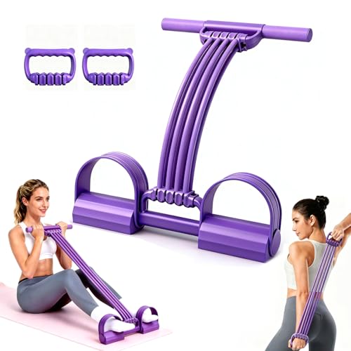 Multifunction Foot Pedal Resistance Bands with Handles, 3 in 1 Tension Rope Elastic Fitness Band for Home Workout, Yoga,Stretching, Full Body Exercise for Abs, Core, Waist, Arm, Leg - color: Purple