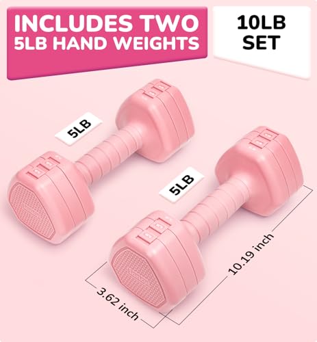 Adjustable Dumbbell Set of 2, 10LB 20LB 30LB Weight Set | Hand Weights for Women Men, Dumbbells for Home Gym Outdoor Exercise & Muscle Toning Weight Loss Rehab Strength Training - color: Pink, style: 10 lb, Pair-Rubber Handle