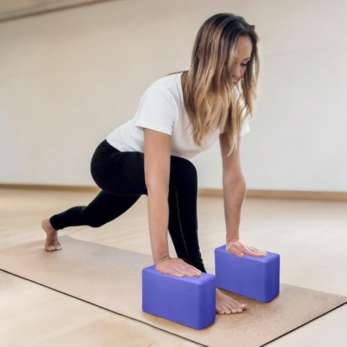 Yoga Blocks 2 Pack, Premium Yoga Brick Foam Blocks to Improve Strength, Flexibility & Balance, Light Weight - Safe and Stable Support for Yoga, Pilates, Meditation & Stretching - color: 2PACK-Purple