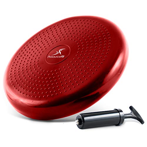 ProsourceFit Core Balance Disc Trainer, 14” Diameter with Pump for Improving Posture, Fitness, Stability - color: Red