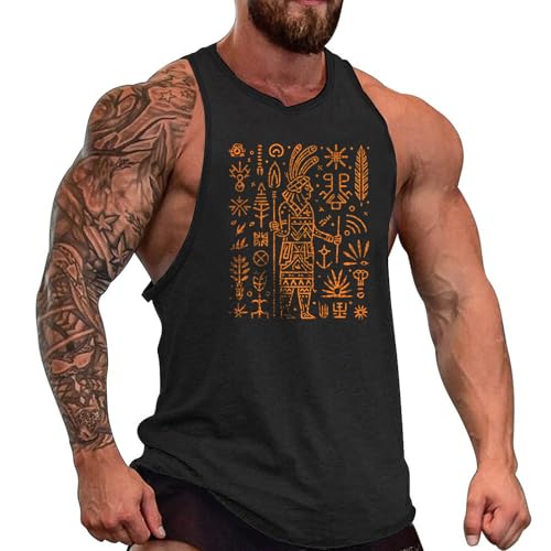 domirica Mens Sleeveless Cotton T-Shirts Novelty Graphic Crewneck Pullover Big and Tall Gym Muscle Outdoor Sleeveless Shirts - color: Aztec, size: Medium