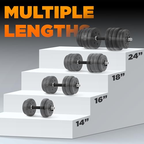 Yes4All Threaded Dumbbell Handles, Adjustable Dumbbell Bar Pair, 14/16/18/24-Inch Sizes, Fits 1" or 1.15" Plates, Non-Slip Grip, Secure Star-Lock Collars - color: 14" - Chrome & Rubber - Silver, size: 1 inch