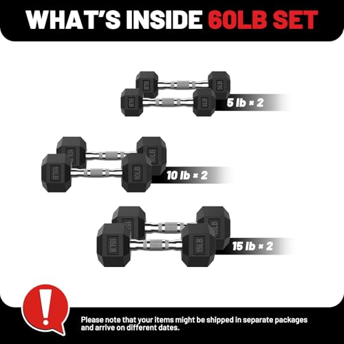 PAPABABE Dumbbell Set, Rubber Encased Home Gym Dumbbells, Weight Dumbbells for Women & Men, Hand Weights for Home Gym & Strength Training - size: 60 lb Set (Pair of 5, 10, 15), style: Chrome Grip