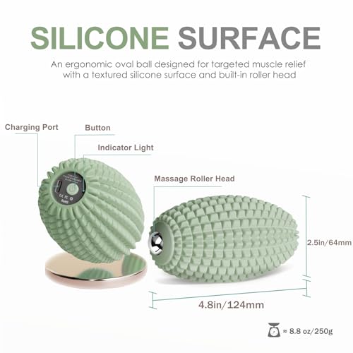 Silicone Vibrating Massage Ball with Rolling Head, 4-Speed Myofascial Massage Roller for Plantar Fasciitis Relief, Hip & Psoas Release, Trigger Point Therapy for Neck, Back, Foot (Black) - color: Green