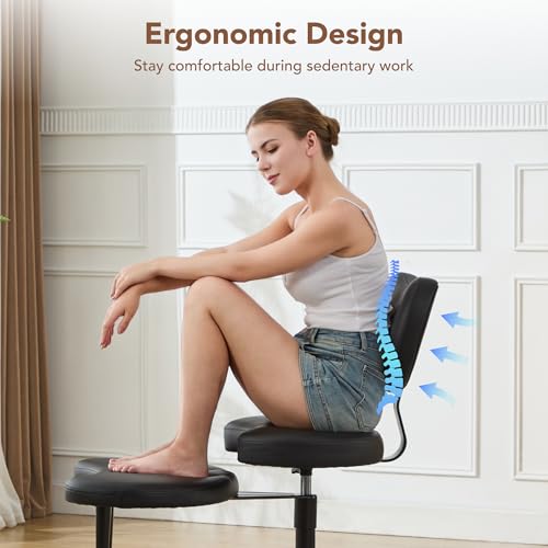 Cross Legged Office Chair, 360° Swivel Yoga Meditation Chair, Ergonomic Height Adjustable ADHD Criss Cross Office Chair with Wheels, Lumbar Support for Home Office, Black - color: Black, size: Heart Back