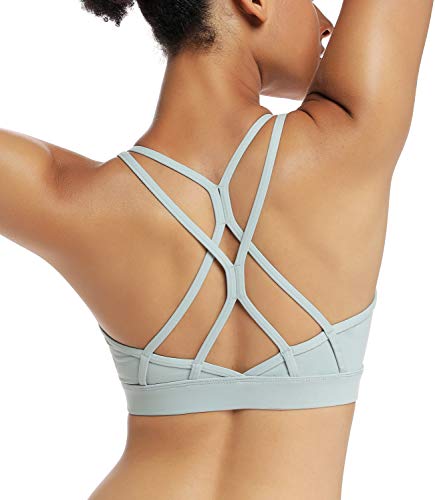RUNNING GIRL Sports Bras for Women,Strappy Crisscross Back Padded Low Impact Running Sports Bra with Removable Cups Green