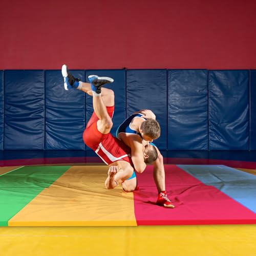 BalanceFrom 6x4 Feet 4-Panel Folding Gymnastics Mat – 2-Inch Thick Pad with Vinyl Surface and Carrying Handles for Tumbling, Yoga, Pilates, Home Workouts, and Martial Arts - color: Multi-Color