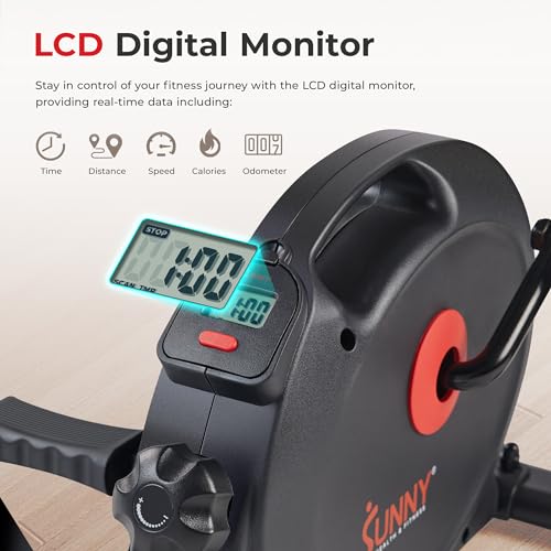Sunny Health & Fitness Smart Under-Desk Bike Exerciser, Low-Impact Cardio Cycling Equipment for Home/Office, Mini Paddler for Arm/Leg Mobility Training, Free SunnyFit App - color: Black