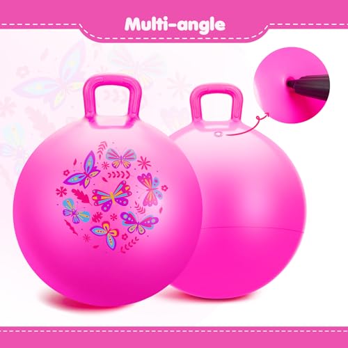 Hopper Ball, Pink Butterfly Hopping Toys for Kids, 20 Inch Bouncy Ball with Handle, Indoor Outdoor Inflatable Hippity Hop Toy for Girls Boys Gift with Free Pump - color: Pink butterfly, size: Age:7-12(20''/50cm)