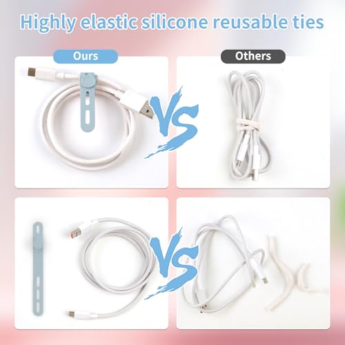 Oligei 25 Pcs Silicone Cable Ties, Cable Ties Reusable, High Elasticity Cord Wraps for Electrical Cords, Cord Organizer for Earphone, Phone Charger(Blue) - color: 25p∣blue