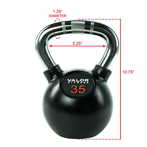 Valor Fitness Chrome Kettlebells – Solid Cast Iron Kettlebell with Chrome Finish, Strength Training Weight for Swings, Squats, Cleans & Home Gym Workouts - size: 35 lb