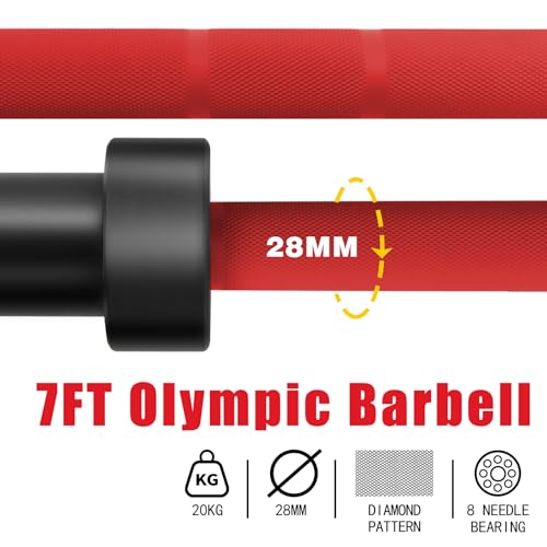 7ft Olympic Barbell for Strength Training, Olympic Weightlifting | 500 700 1000LBS Capacity, 2 Inch 45lb Weight Bar for Squat, Home Gym Fitness Equipment, Bench Press, Deadlift, Powerlifting - color: Red-500LBS
