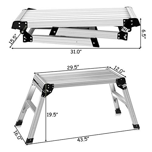 ERGOMASTER Work Platform Bench 30 * 12 Inches Aluminum Drywall Safe CE Approved of Capacity 330 LBS Heavy Duty Portable Bench Folding Ladders Stool w/Non-Slip Mat (Standard) - size: 30*12''