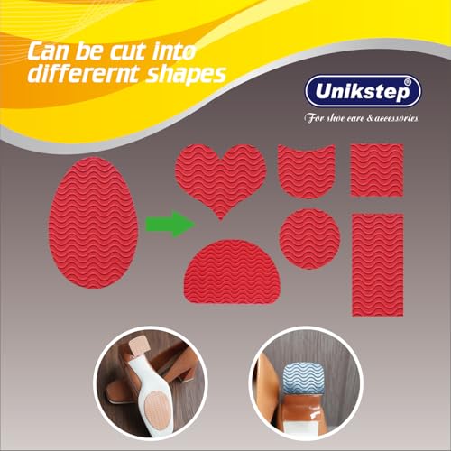 UNIKSTEP 6 Pairs (12 Pieces) Shoe Sole Non Slip Pads, Anti Skid Self Adhesive Rubber Grips, Shoe Bottom Front Sole and Heel Noise Reduction Protector Cushions (Red with Wave Pattern) - color: Red With Wave Pattern
