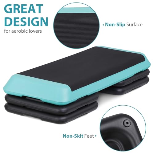 43'' Wide Adjustable Aerobic Step Platform - 4 Stackable Risers for Home Gym Cardio, Strength & Full-Body Training - color: Green
