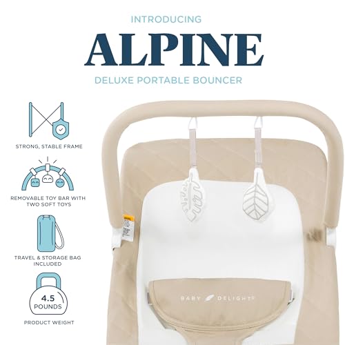 Baby Delight Alpine Deluxe Portable Bouncer, Infant, 0-6 Months, 100% GOTS Certified Cotton Fabrics, Organic Oat - color: Organic Oat