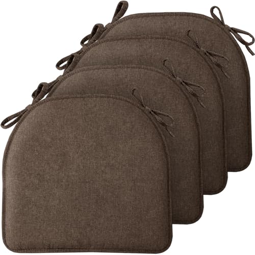 TushGuard Chair Cushions, 4 Pack Memory Foam Chair Pads, Thin Seat Cushion, Kitchen Chair Cushions Set of 4, Anti-Slip Backing & Fixed Straps, 1.4 in Thick, Brown - color: Brown