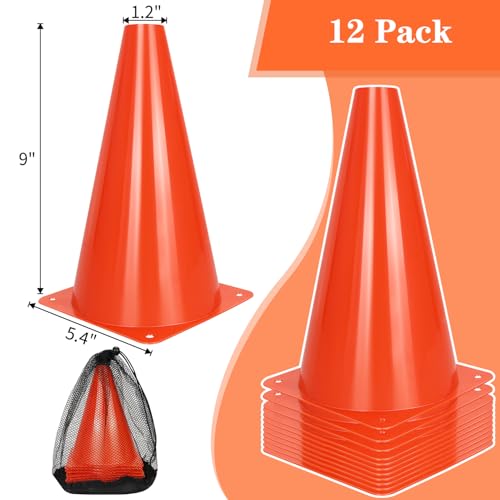 PXZBLG 12/24/50pcs Soccer Cones, 7" Plastic Traffic Cones | for Sports Training, Football, Soccer, Basketball, Coaching, Practice - color: Red, size: 9", 12pcs