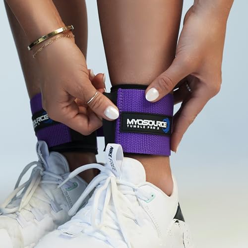 Myosource Kinetic Bands Tumble Pro X Ankle Straps Kit – Cheerleading Standing Tumbling Equipment, Gymnastics Backhandspring Trainer – Includes Flexibility Stunt Stretch Strap – Blue, Pink, Purple - color: Purple