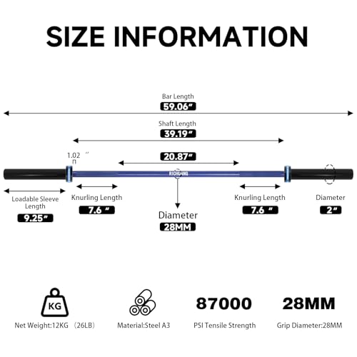 Ceramic Olympic Barbell 4/5/6FT – Short 2" Bar for Home Gym | Alloy/A3/45 steel. 400-500LB. 28mm knurled grip. Brass bushings. Squat, bench, deadlift, hip thrust. Fits standard plates. - color: Blue, size: 5FT-500LBS