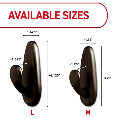 Command 5 lb Large Brushed Nickel Metal Hooks, 2 Coat Hooks and 4 Strips, Damage-Free Hanging with Adhesive, Great for Hanging Back to School Dorm Organizers - size: Large