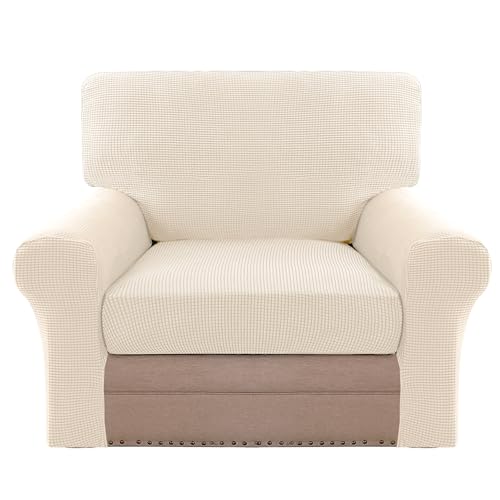 H.VERSAILTEX Multi-Pieces Chair Covers Stretch Couch Covers Form Fitted Seat and Back Cushions Covers (1 Seat Cover Plus 1 Back Cusion Cover, Bonus 2 Armrest Covers), Cream - color: Cream, size: 1 SEAT COVER + 1 BACK COVER+ 2 ARMREST COVERS