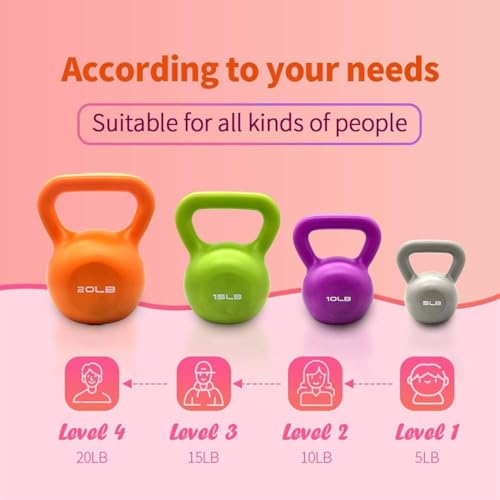 10Lbs Kettlebell Set, Strength Training Kettlebells Weight Set For Women, Vinyl Coated Kettle Bell Home Gym Workout Lifting Equipment, Comfortable Grip Wide Handle Weights