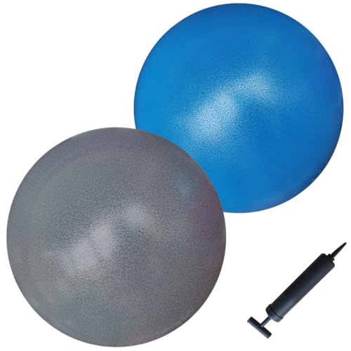 AppleRound Exercise Ball with Pump, 9-Inch Small for Pilates, Yoga, Core Stability - Choose: [Pack of 1 Ball + 1 Pump] or [Pack of 2 Balls + 1 Pump] - color: Blue x1 + Graphite x1