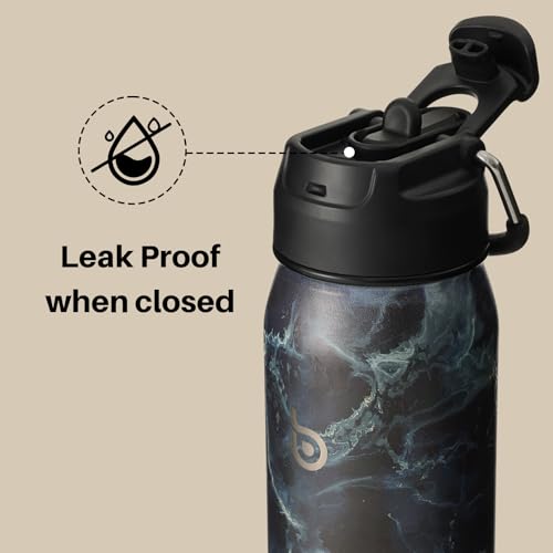 BOTTLE BOTTLE 24oz Insulated Water Bottle Stainless Steel Sport Water Bottle with Straw and Adjustable Lid Daily Pill Organizer - color: black stone