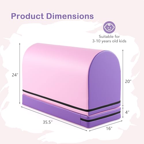 Goplus Mailbox Tumbling Mat, Gymnastics Vaulting Box w/Detachable Mat, Carrying Handle, Premium PU Leather, Portable Jumping Tumbling Aid Trainer for Kids Home Gyms Exercise - color: Purple+Pink