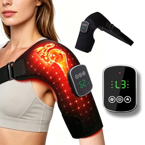Red Light Therapy for Shoulder - 5000mAh Cordless Heating Pad with Massage, 228 Beads 660nm 850nm Infrared Wrap for Muscle Tension, Post-Workout Recovery, Gifts for Women Men, Fits Left & Right - color: Dark Grey