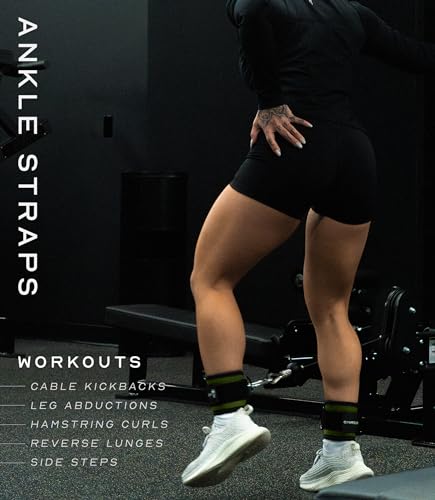 Gymreapers Ankle Straps For Cable Machine Kickbacks, Glute Workouts, Lower Body Exercises - Adjustable Leg Straps with Neoprene Padding - color: Ranger Green, size: Single