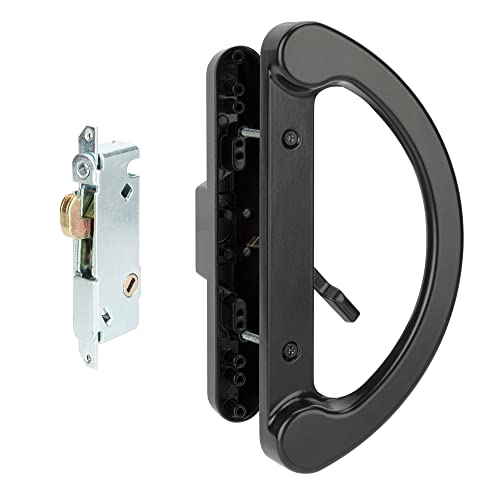 Sliding Patio Door Handle Pull Set with Mortise Lock, Full Replacement Black Diecast Non-Keyed Gate Handle Set for Sliding Glass Door, Fits 3-15/16” Hole Spacing - color: Black, size: Handle Set+Mortise Lock
