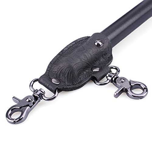 Wooden PU Spreader Bar with 4pcs PU Adjustable Straps,Workout Bar for Home Gym Training Bar,Portable Detachable Pilates Kit - style: Black+Embossed Black Kit