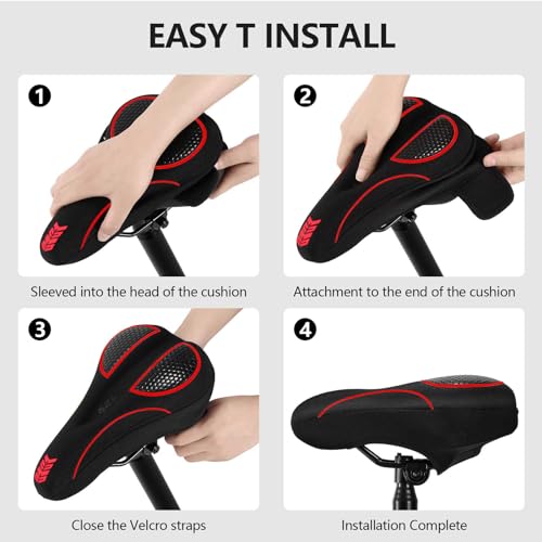 Bike Seat Cushion Gel Padded Bike Seat Cover Extra Soft Comfy for Men Women Comfort,with Peloton Stationary, Exercise, Mountain Bikes, Road & Electric - color: Red