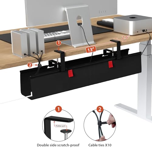 Univivi No Drill Under Desk Cable Management Tray, 28" Cord Organizer for Table, Clamp/Screw Mount Desk Cable Management, Premium Fabric Cable Management Tray for Office, Home - color: Black, size: 28"L x 5.5"W