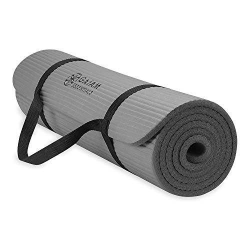 Gaiam Thick Yoga Mat, Exercise & Fitness Mat with Easy-Cinch Carrying Strap | Non-Slip NBR Foam | Joint Cushioning | Yoga, Pilates, Fitness & Floor Workouts | 72"L x 24"W - color: Grey
