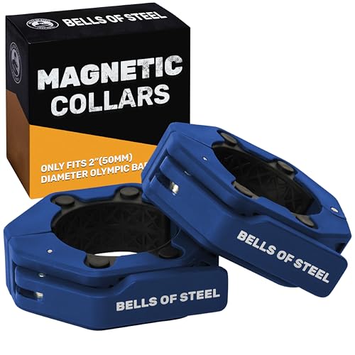 Magnetic Barbell Collars [Bells of Steel] Version 2.0 Premium Weight Bar Clamps, Quick Release Barbell Clips, Olympic Barbell Clamps, High-Strength Nylon Gym Clips, Pair, Blue - color: Blue V.2