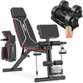 GIKPAL Adjustable Weight Bench - Workout Bench Press for Home Gym, Foldable Incline Decline Sit up Exercise Bench for Full Body Strength Training w/Leg Extension and Preacher Pad - color: Black 5-Gear 55LB Pair