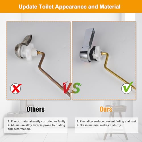 Hibbent Universal Metal Side Mount Toilet Handle Replacement Kit, Brass Toilet Flush Tank Lever with Stainless Steel Flapper Chains for Most Toilets, Chrome Finish - color: Chrome, style: Side Mount