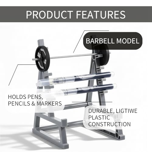 2 Pack Desktop Mini Squat Rack Pen Holder, Gray Metal Gym Equipment Design, Barbell Weight Plate Display Stand, Office Desk Organizer for Fitness Enthusiasts