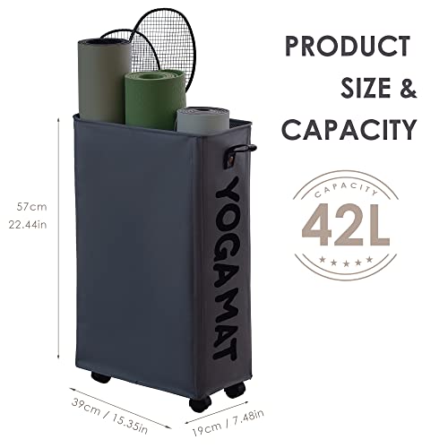 Caroeas Yoga Mat Storage Rack, Yoga Mat Holder Accessories, Home Gym Equipment Storage Yoga Mats, Women Men Workout Equipment Organization with Wheels - color: Gray/22'', size: 22'' Large