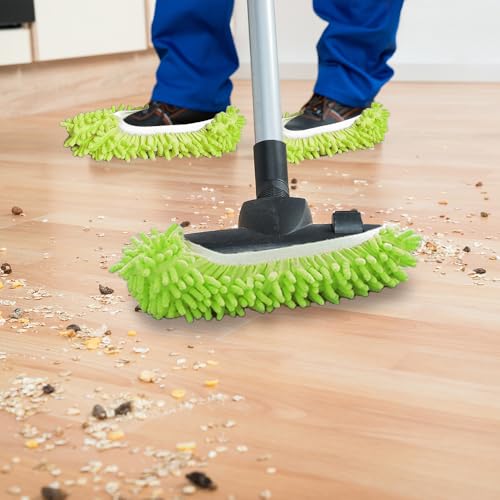 2 Pcs Green Mop Slippers,Mop Pads for Floor Cleaning Microfiber Cleaning Soft Washable House Slipper - color: Green