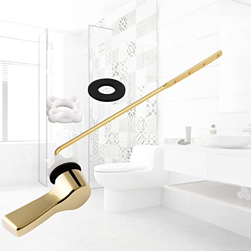 Hibbent Universal Metal Front Mount Toilet Handle Replacement Kit | Shinny Gold Solid Brass Toilet Flush Tank Lever, Stainless Steel Flapper Chains for Most Toilet Tanks - color: Polished Brass, style: Upgraded Front Mount